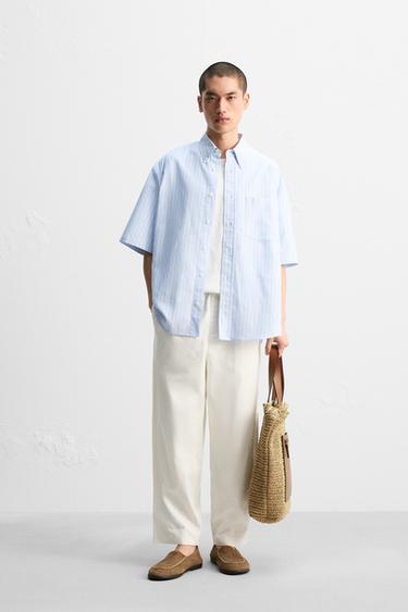RELAXED FIT COTTON/LINEN TROUSERS - Oyster-white by Zara