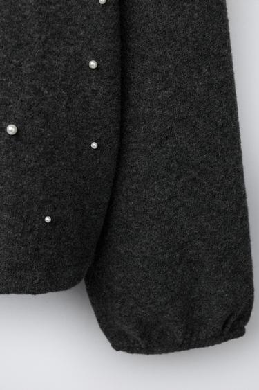 SOFT-TOUCH FAUX PEARL T-SHIRT - Anthracite grey by Zara - Image 3