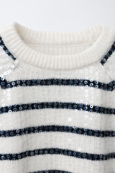 PULL EN MAILLE À RAYURES ET PAILLETTES - Rayures de Zara - Image 2