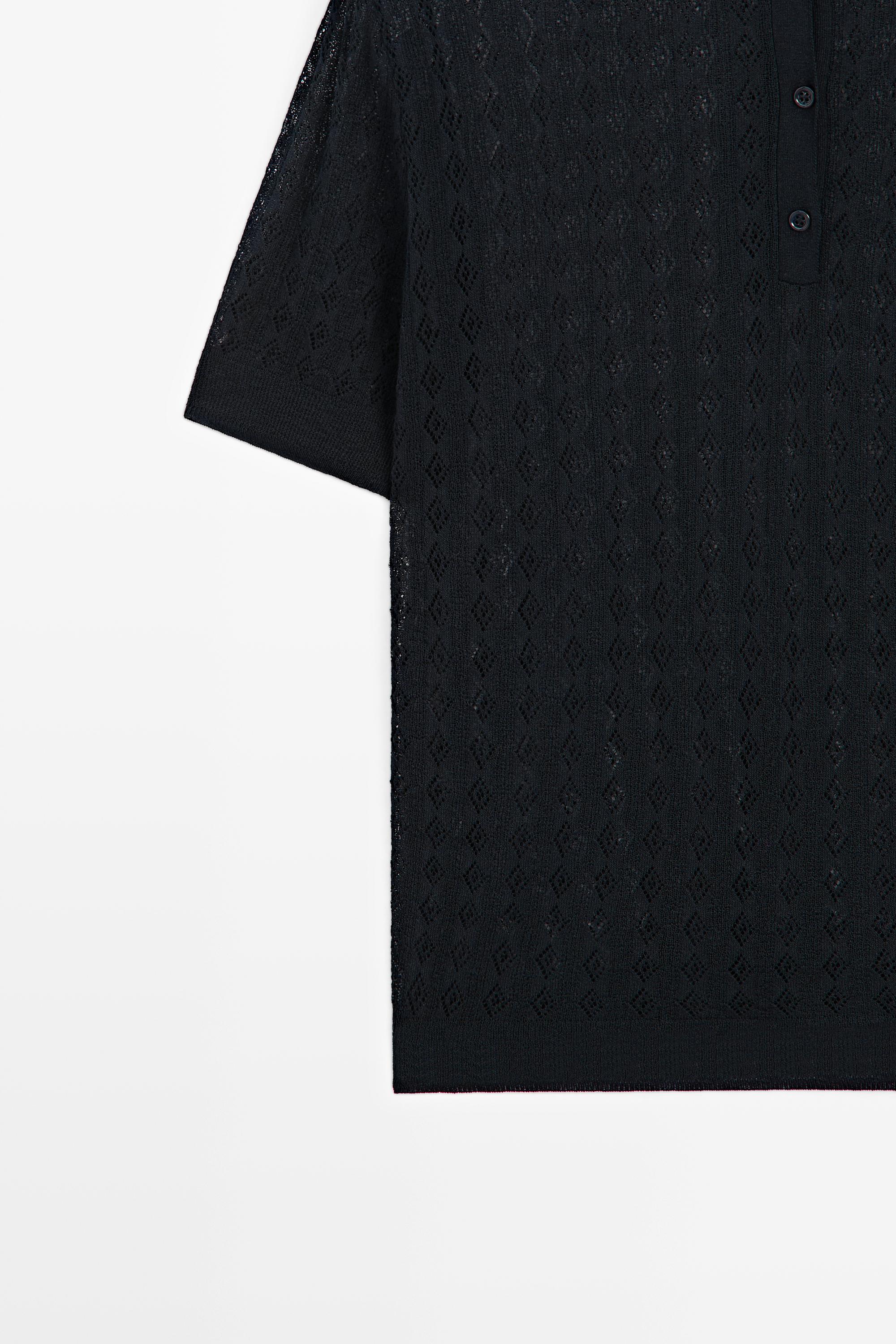 Open-knit polo sweater