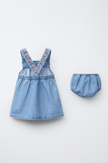 ROBE-SALOPETTE ET CULOTTE EN JEAN BRODÉ - Bleu de Zara - Image 1