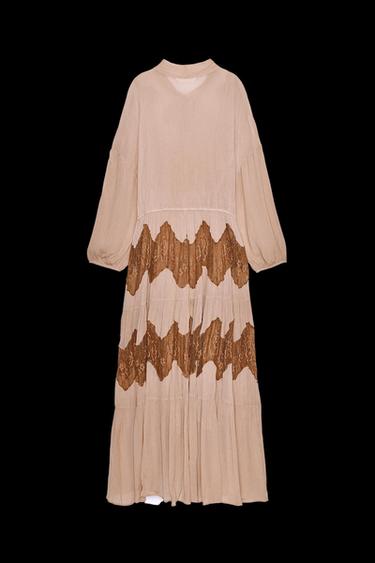 Zara LACE COMBINATION BOW DRESS - Peach