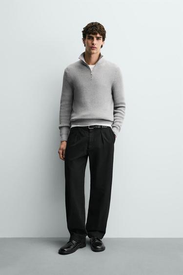 PURL KNIT QUARTER-ZIP JUMPER - Grey marl by Zara