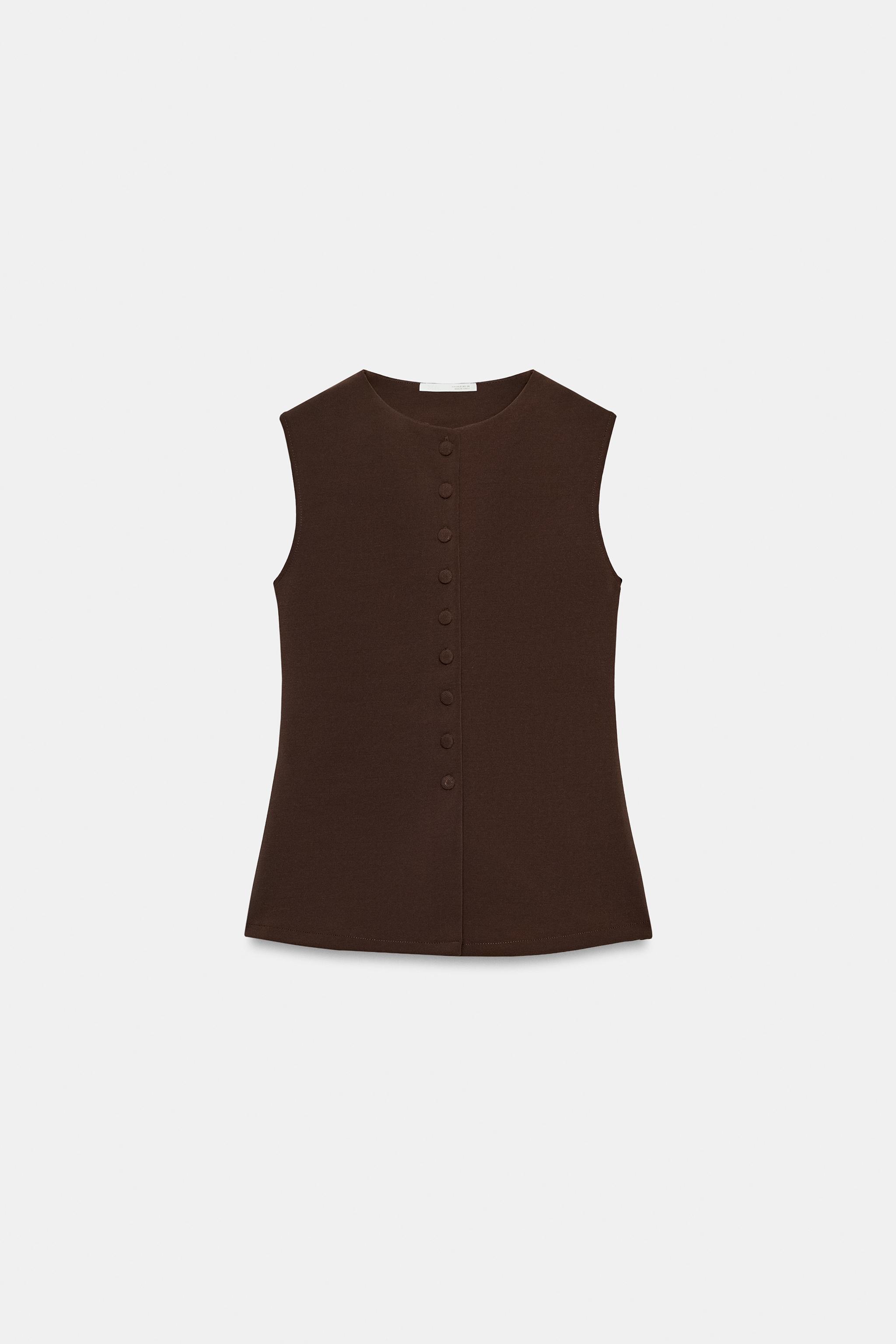 FABRIC-COVERED BUTTON VEST - Brown | ZARA United States