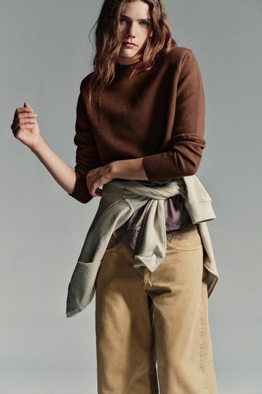 CROPPED KNIT SWEATER WITH SHOULDER PADS - Brown by Zara - Image 2