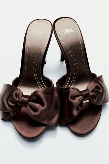 SANDALIA TACÓN MAXI LAZO EFECTO SATINADO - Marrón de Zara