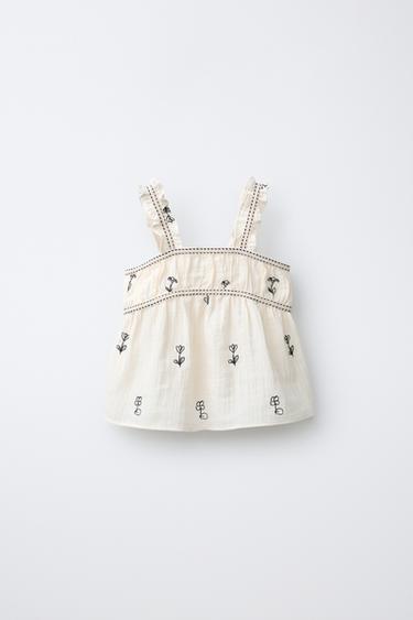 TEXTURED TOP WITH EMBROIDERY - Ecru by Zara