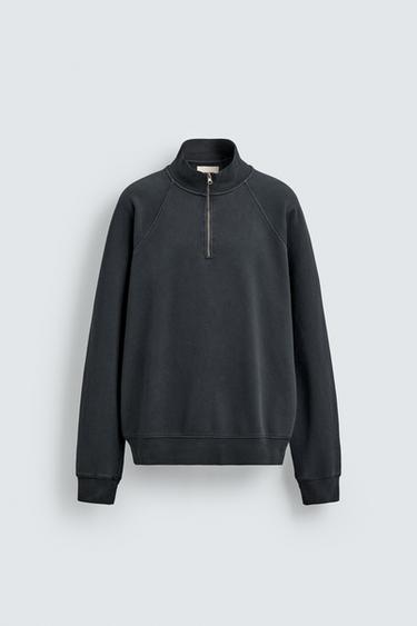 سترة مغسولة بياقة وسحاب - رمادي أنثراسايت by Zara