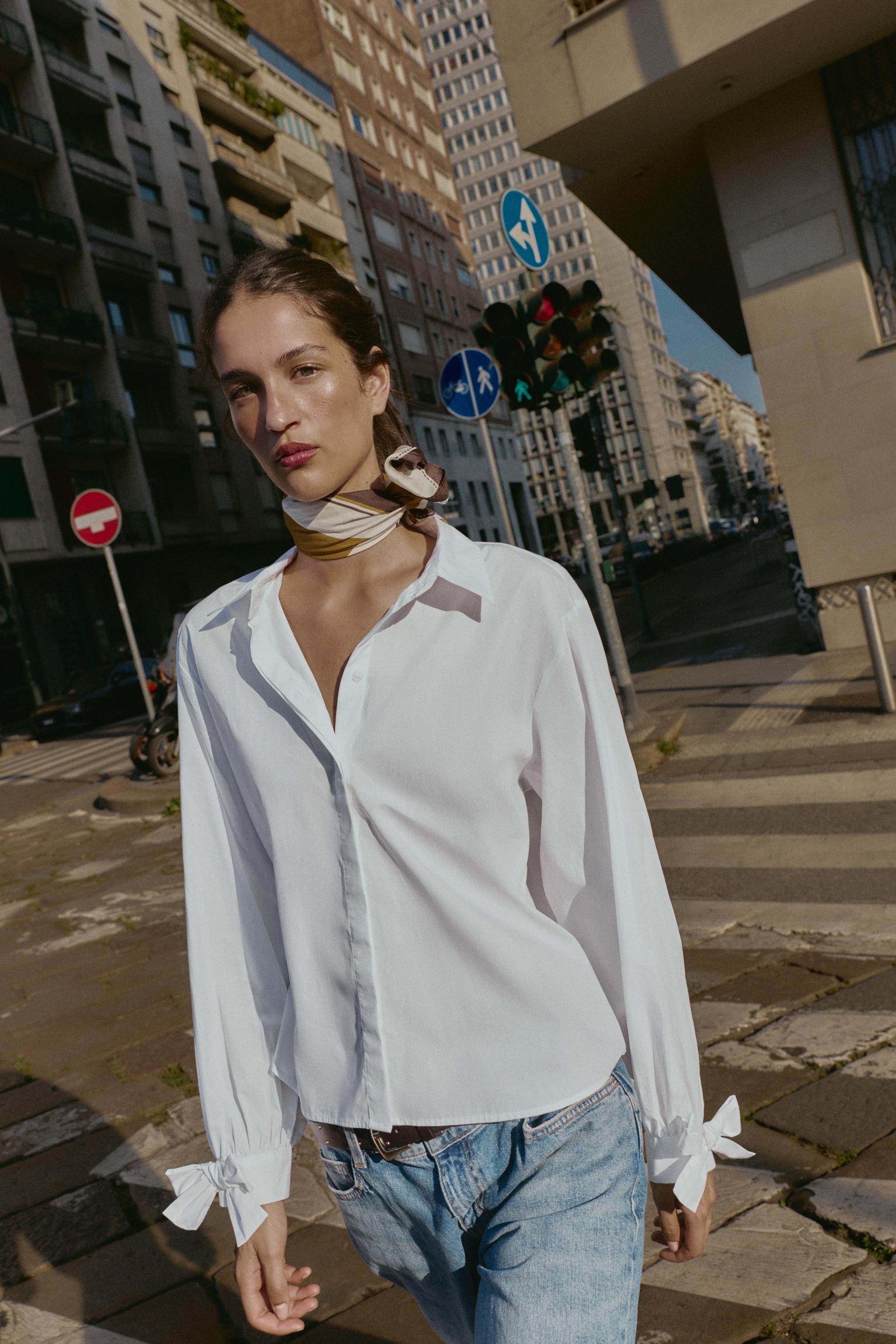 POPLIN SHIRT WITH TIES - Blue / White | ZARA United States
