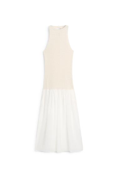 Robe midi combinée à encolure américaine - Écru de Zara