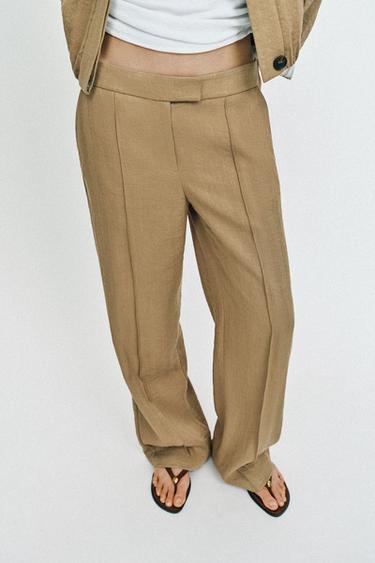 CALÇAS RETAS COM NERVURAS - torrado da Zara