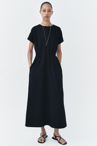 VESTIDO MIDI PLIEGUES ZW COLLECTION - Negro de Zara