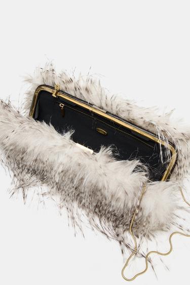 FAUX FUR CLUTCH BAG - Grey by Zara - Image 5