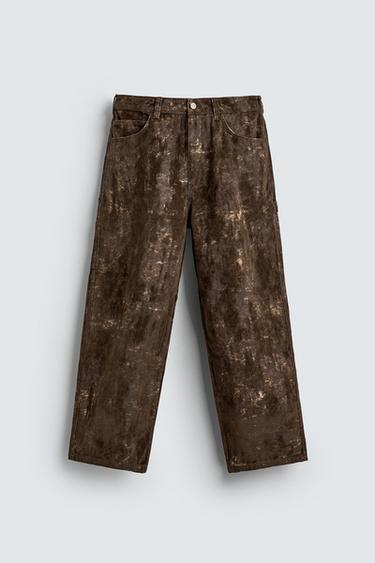PANTALONS DE FUSTER AMB ESTAMPAT ABSTRACTE - Xocolata de Zara