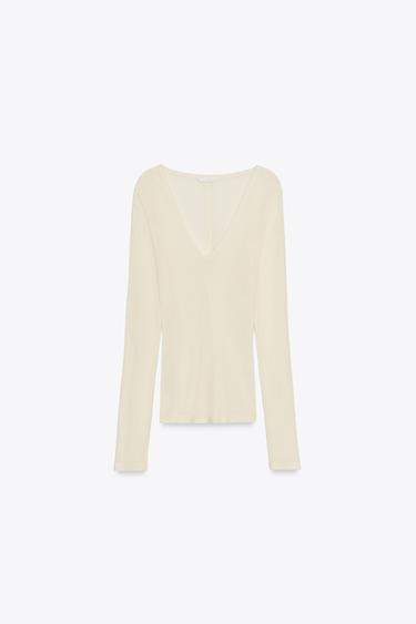 V-NECK T-SHIRT - Vanilla by Zara
