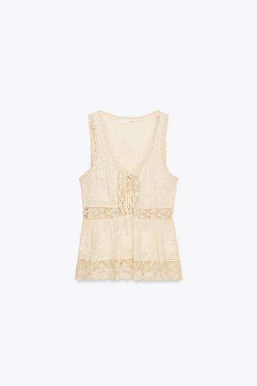 ZW COLLECTION EMBROIDERED ROMANTIC TOP - Oyster-white by Zara - Image 5
