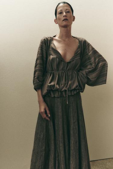 TOP JACQUARD VOLUME ZW COLLECTION - Castanho da Zara