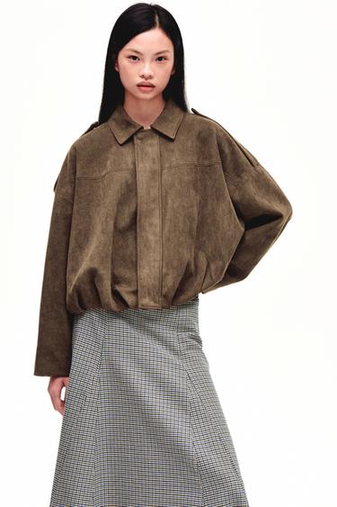 Zara 麂皮效果飛行員夾克 - 深棕色