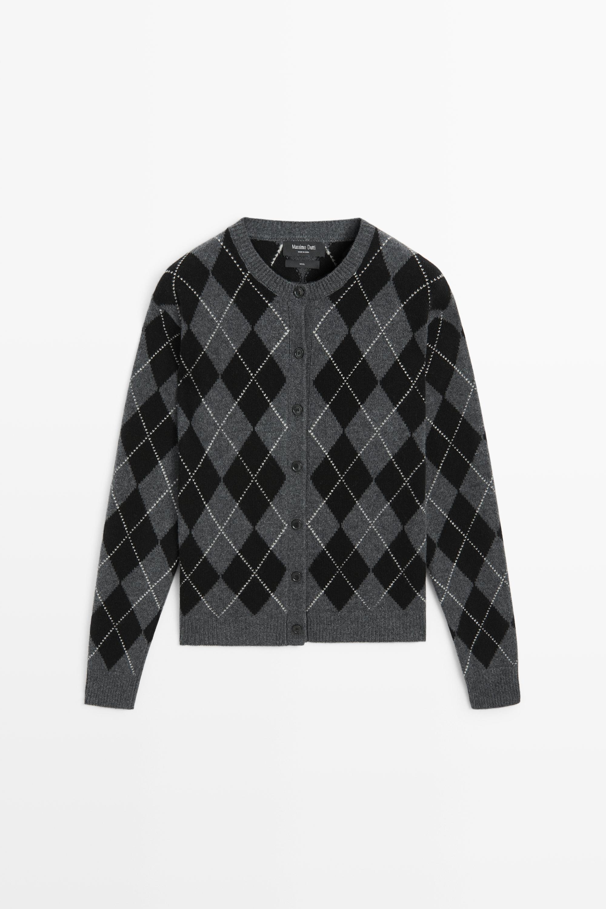 Cardigan en maille losanges 100 % laine