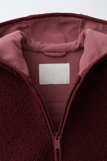 Zara HOODED FLEECE JACKET - Dark russet