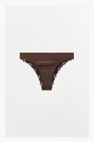 BRAGUITA SATINADA ENCAJE - Marrón de Zara