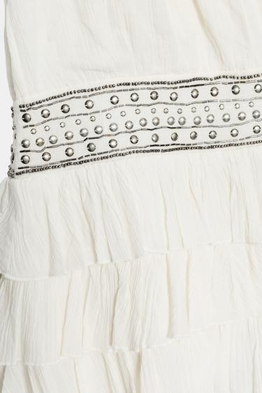 CHIFFON DRESS WITH RUFFLES AND STUDS - White by Zara - Image 6