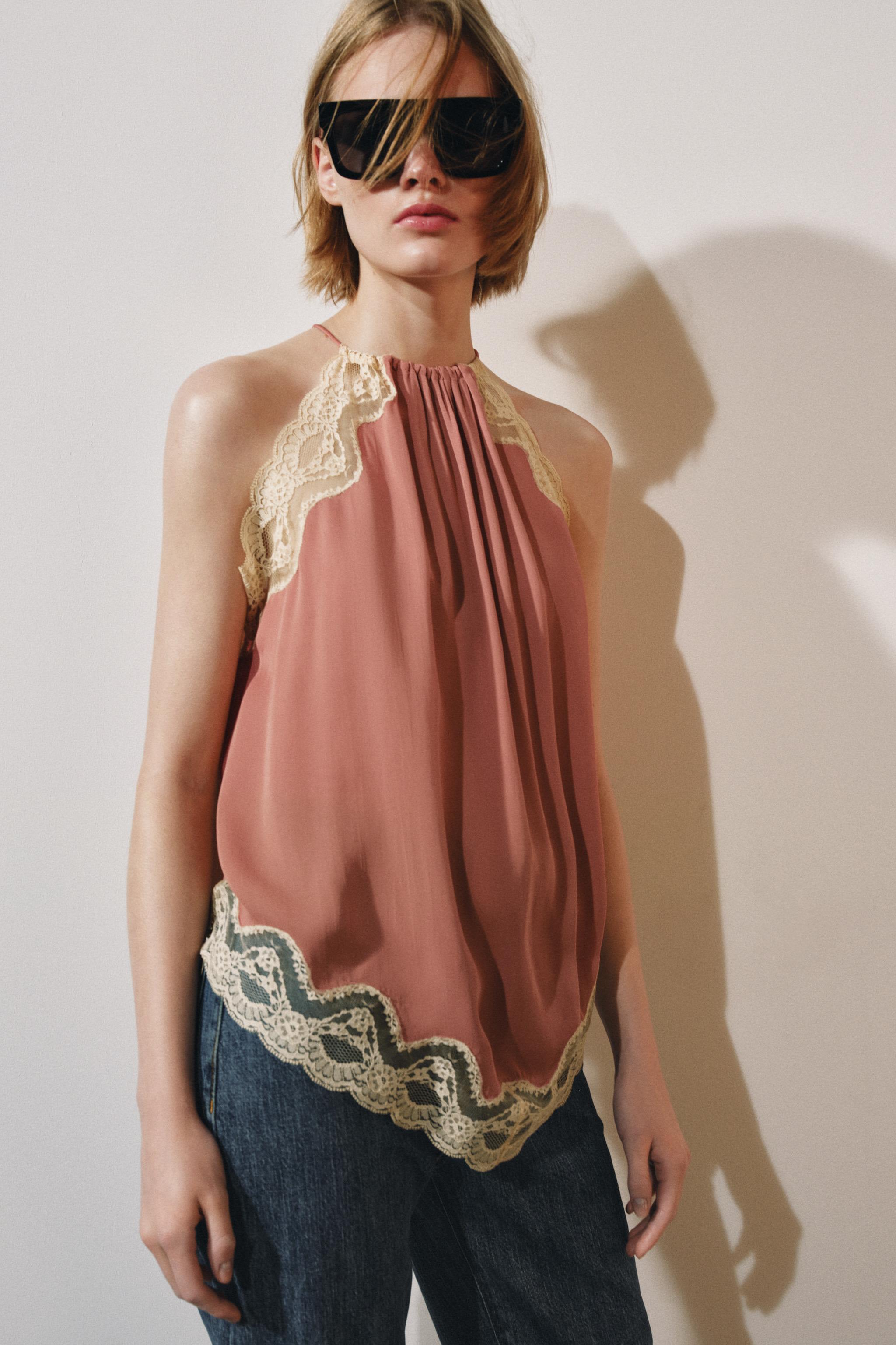 МЕРЕЖИВНИЙ ТОП HALTER ZW COLLECTION - Коралово-рожевий | ZARA