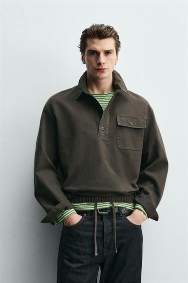 WASHED COTTON POLO OVERSHIRT - mink brown by Zara