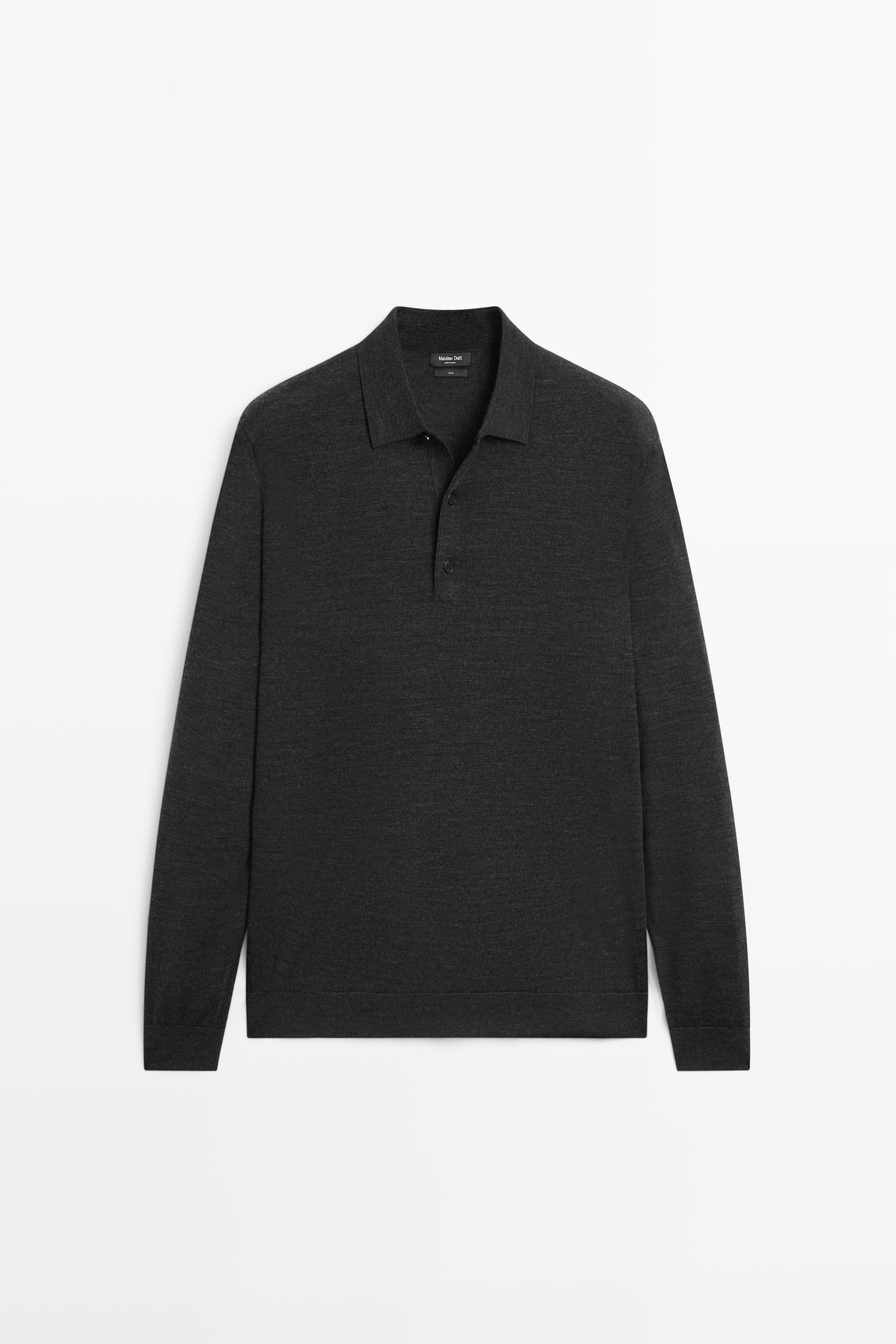 100% merino wool knit polo sweater — Anthracite Gray