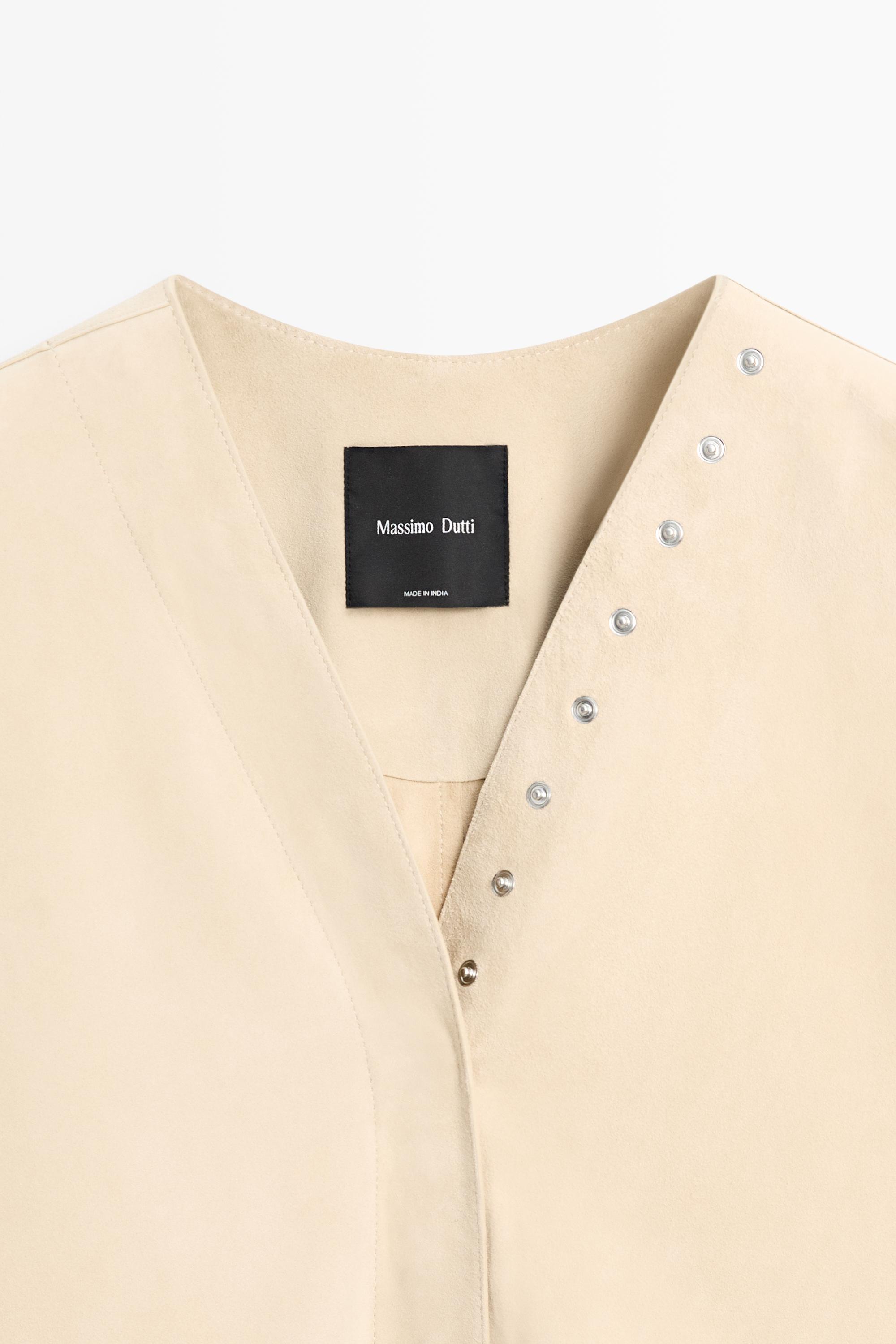 Suede leather shirt with snap button detail