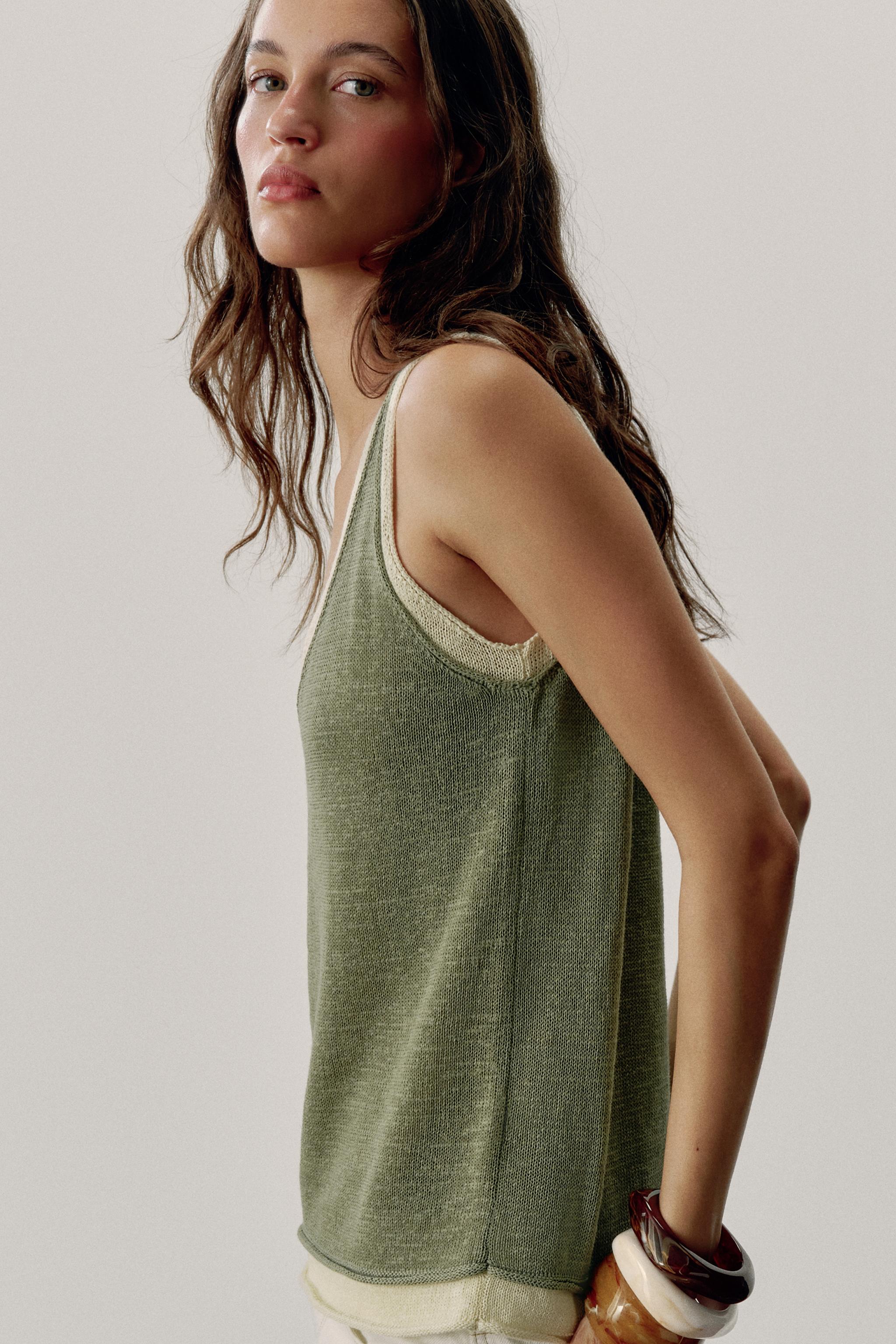COMBINATION KNIT TOP — Khaki