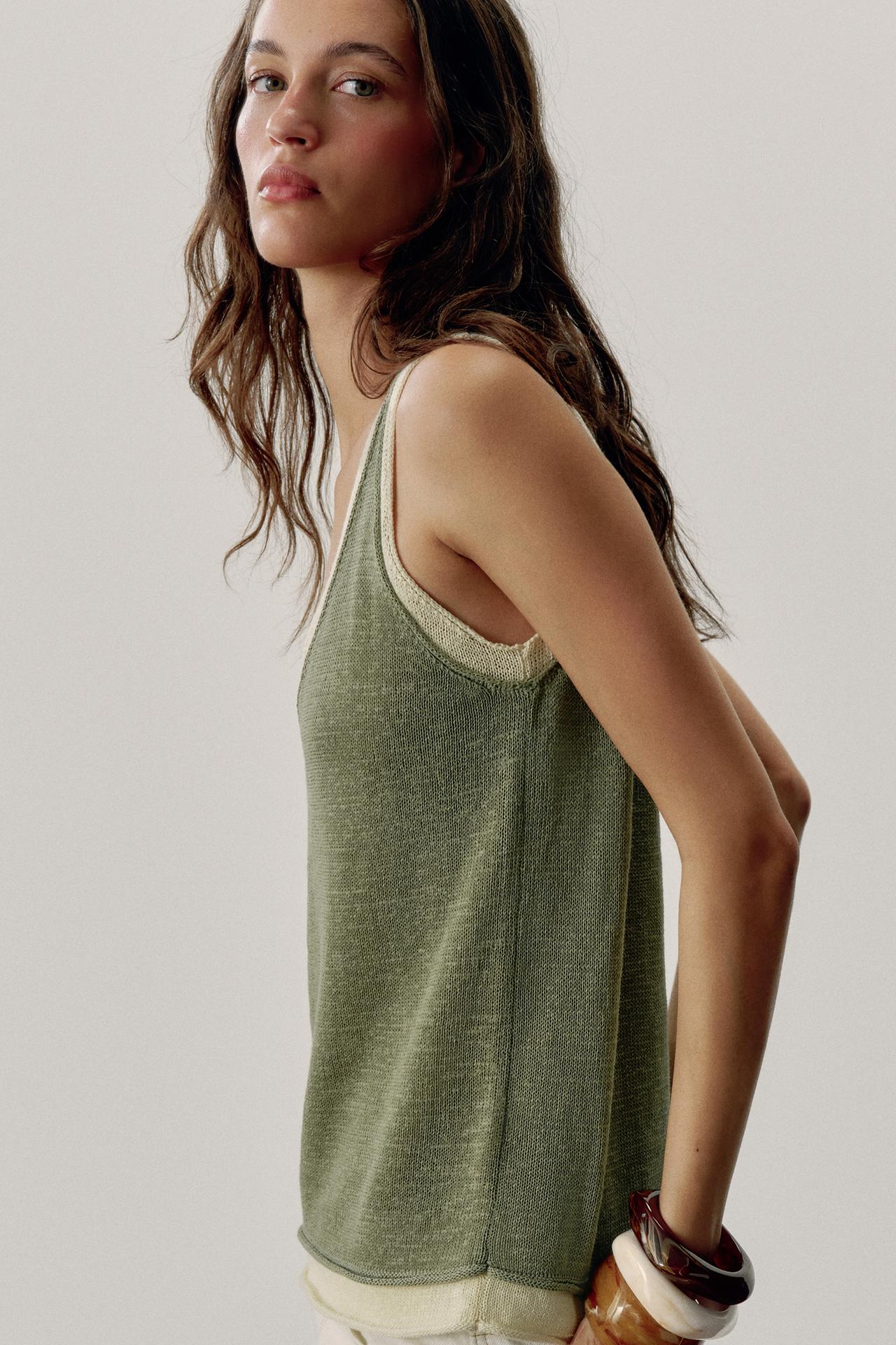 COMBINATION KNIT TOP — Khaki