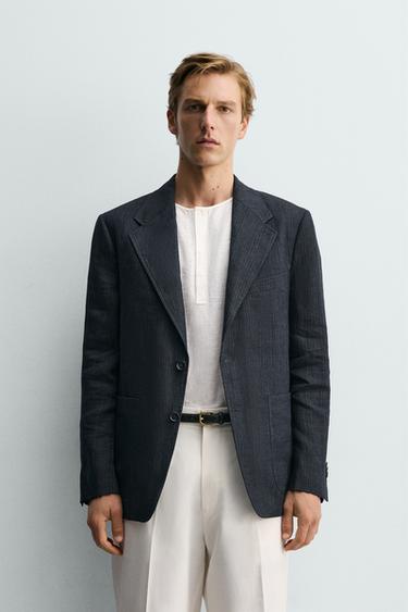 БЛЕЙЗЕР ИЗ 100% ЛЬНА В ПОЛОСКУ — ИНДИГО от Zara