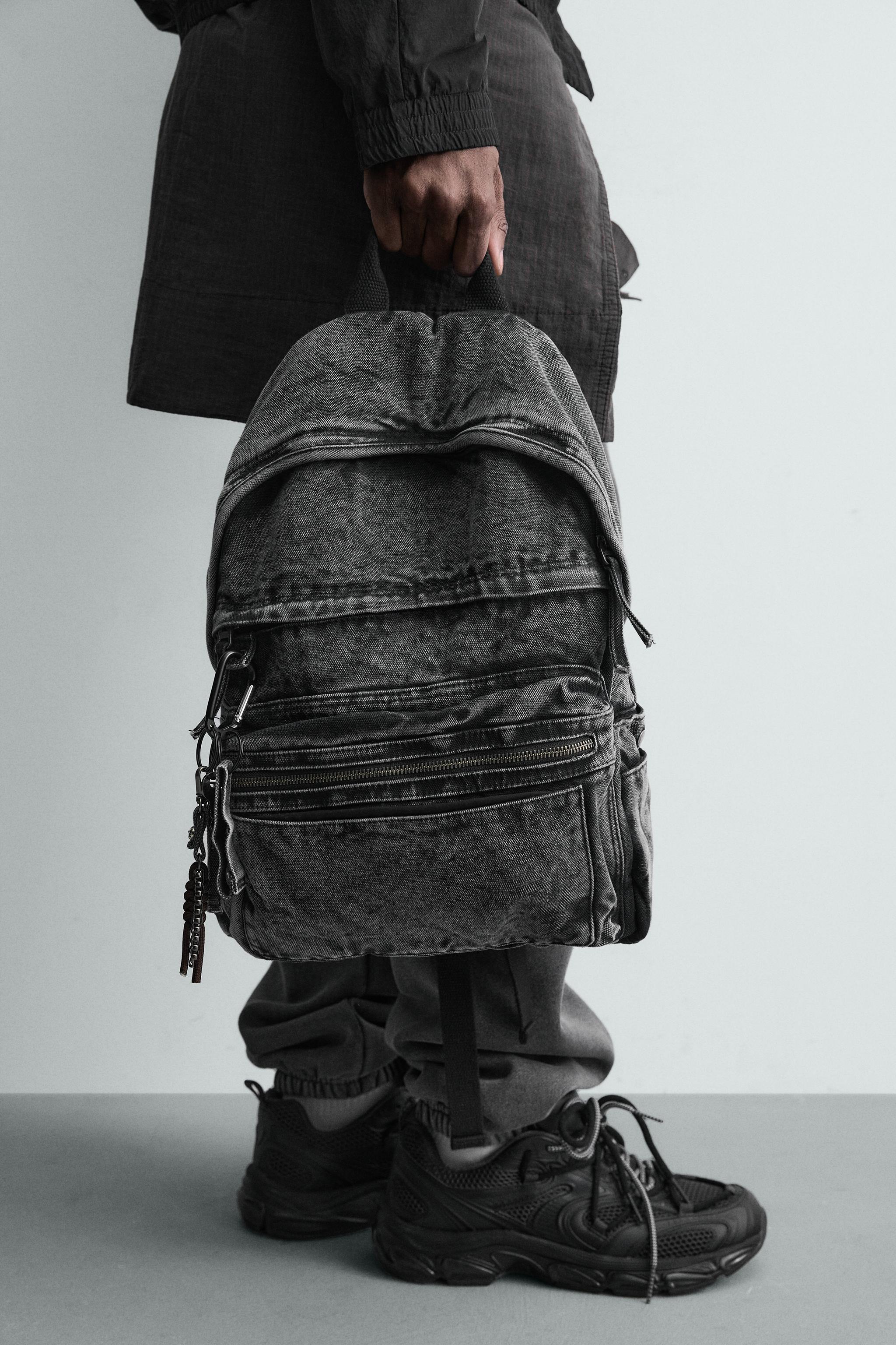 WASHED EFFECT DENIM BACKPACK