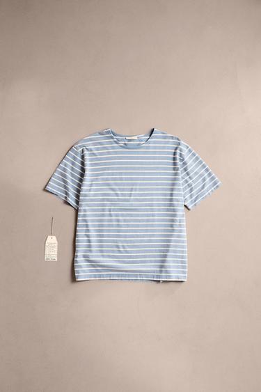 STRIPED JACQUARD T-SHIRT - Blue/White by Zara