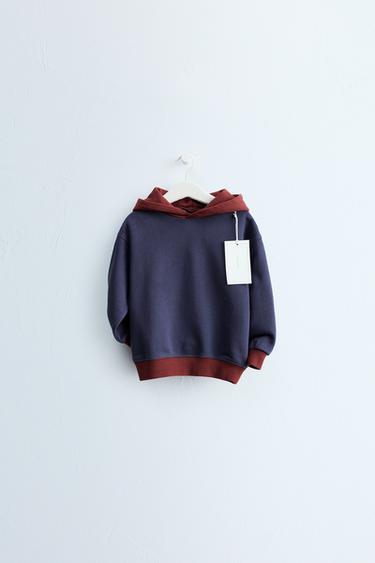 ZARA TIMELESS - سويت شيرت بغطاء رأس بتصميم كولور بلوك - أزرق by Zara