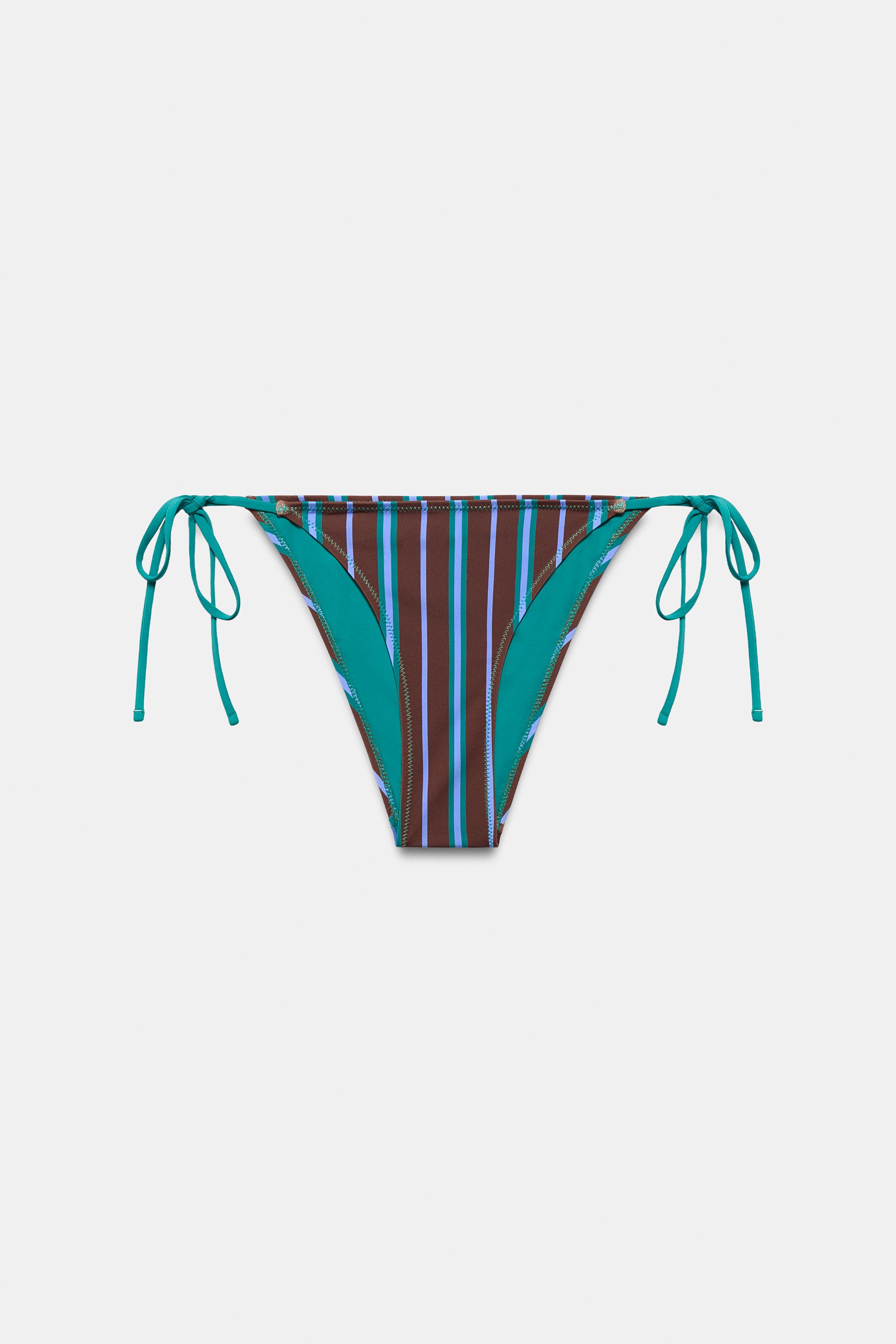 STRIPED BIKINI BOTTOMS WITH BOWS — Blue