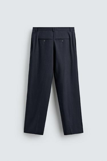 100% WOOL RELAXED FIT PLEATED TROUSERS - Navy blue by Zara - Image 5