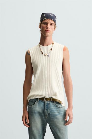 RIB KNITTED TANK - Oyster-white by Zara