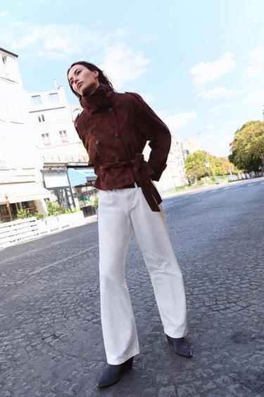 FAUX SUEDE JACKET WITH BELT - Aubergine by Zara