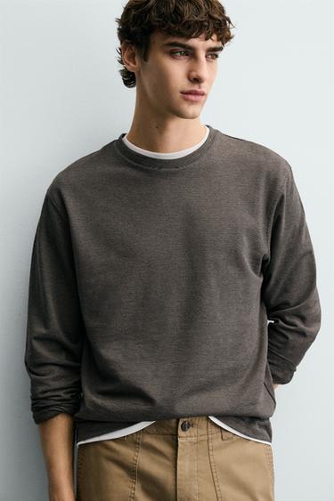 CAMISETA MANGA LARGA RAYAS - Marrón oscuro de Zara