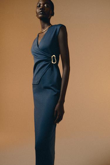 VESTIDO SARGA CRUZADO - Índigo de Zara