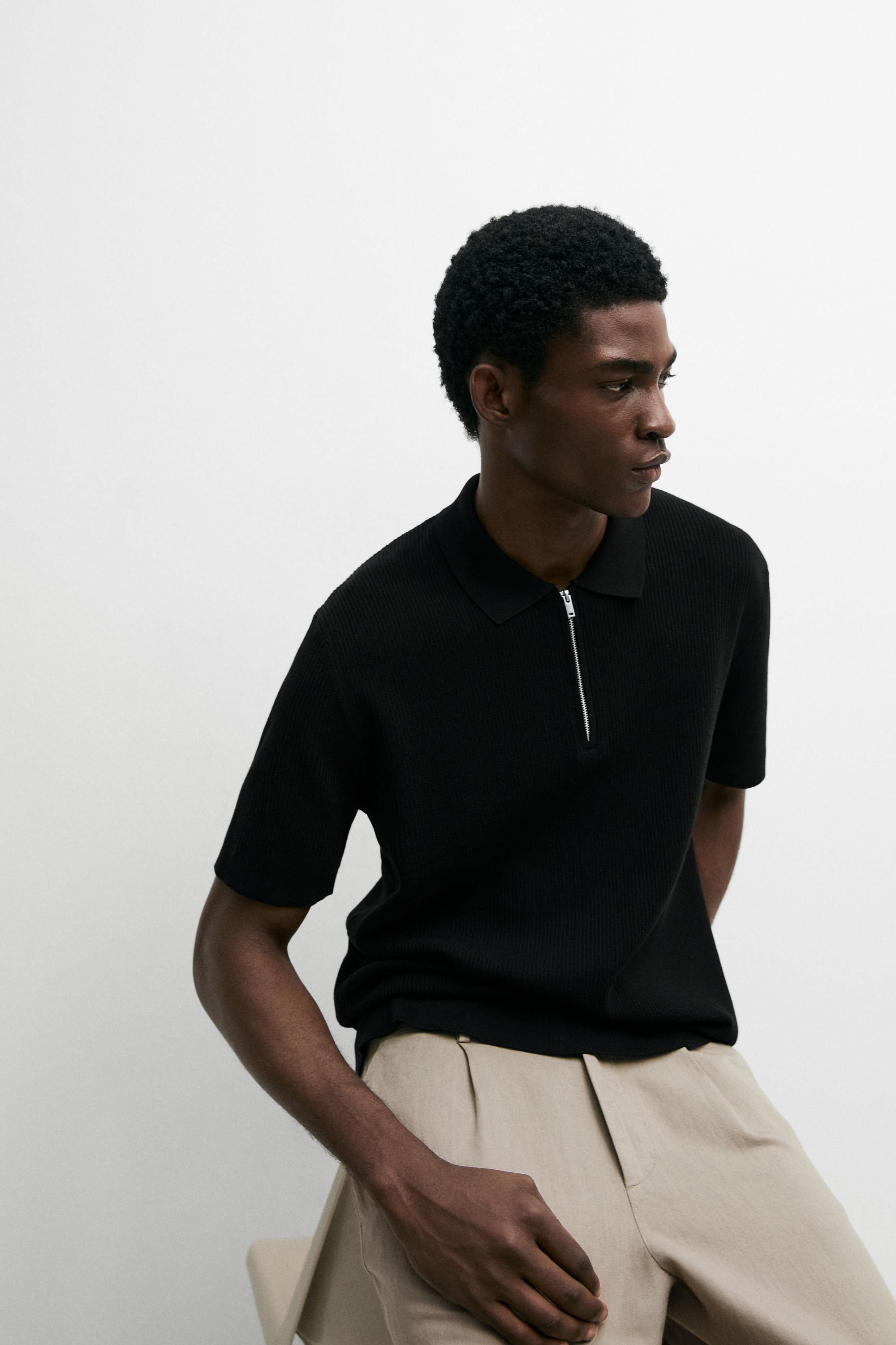 Knit polo sweater with quarter-zip collar