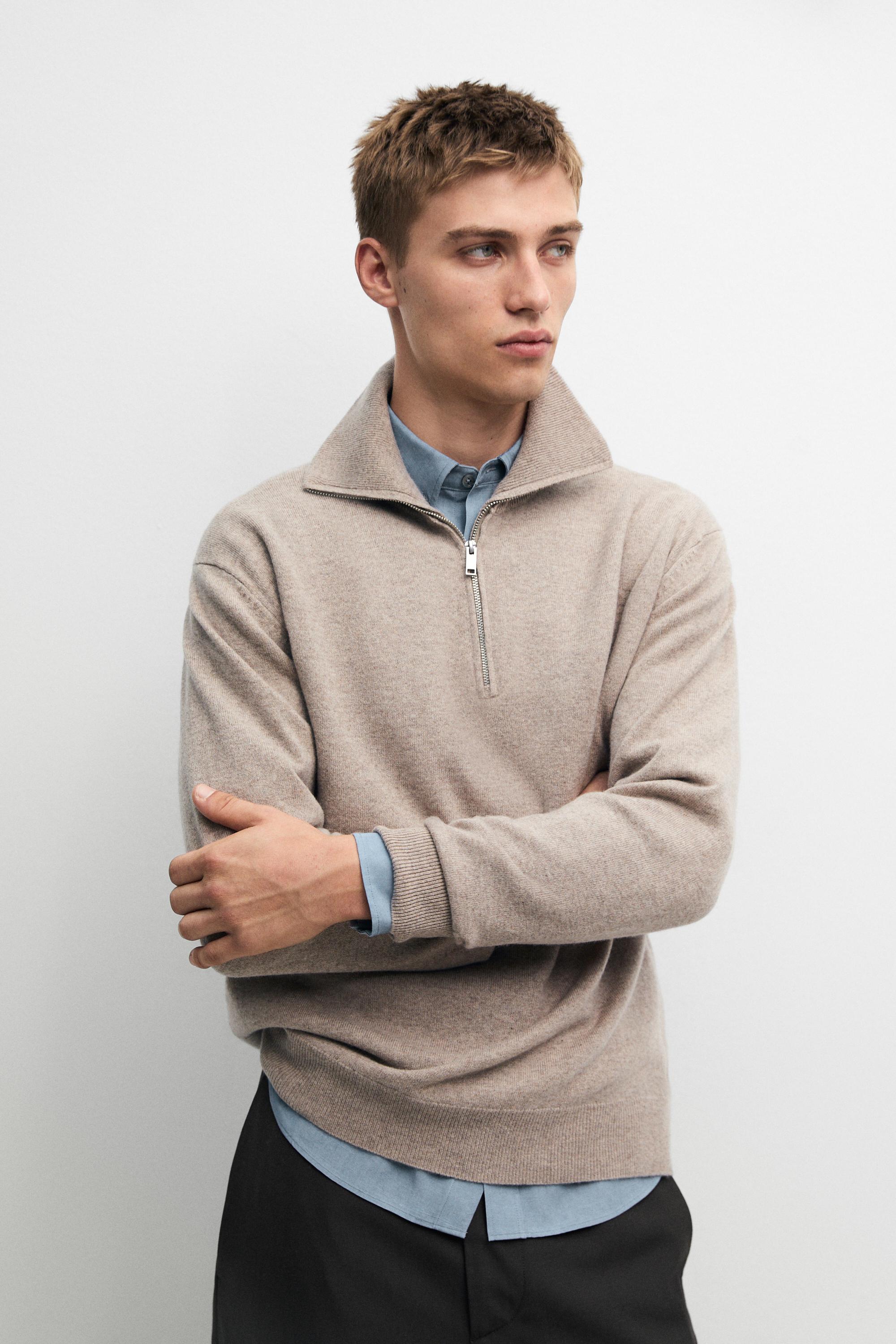 Mock neck zip-up knit sweater — 758