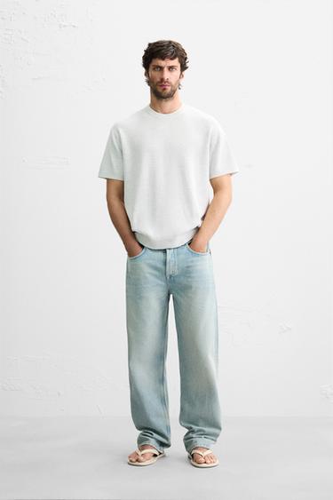 T-SHIRT EN MAILLE PERLÉE - Gris chiné de Zara