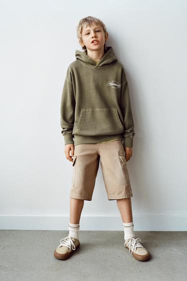 WASHED EFFECT SLOGAN PRINT HOODIE - Greens by Zara - Image 4