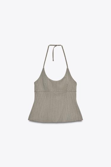 Zara PINSTRIPE HALTER TOP - Dark gray
