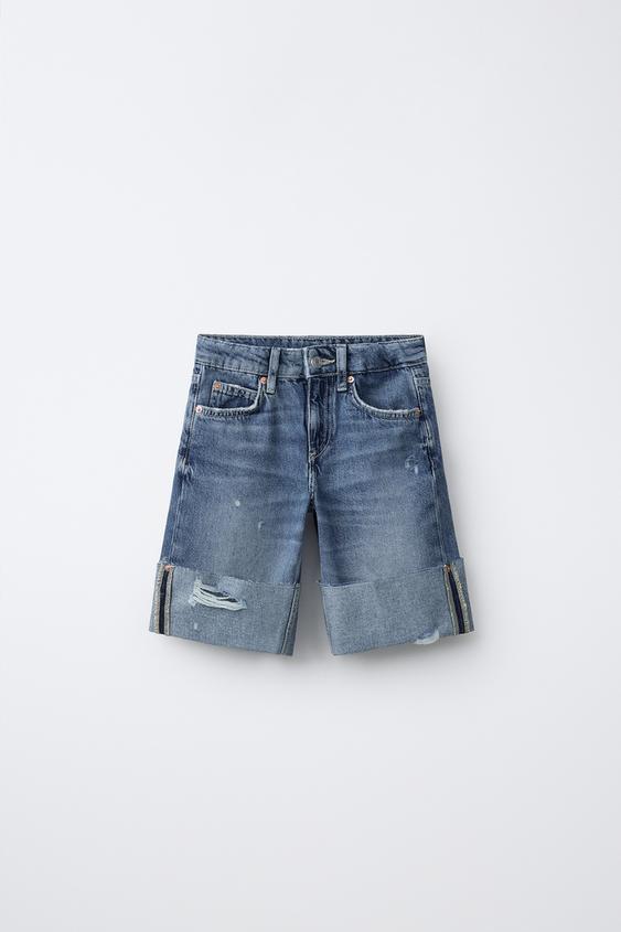 QUẦN SHORT DENIM DÀI RÁCH - Xanh dương | ZARA Vietnam