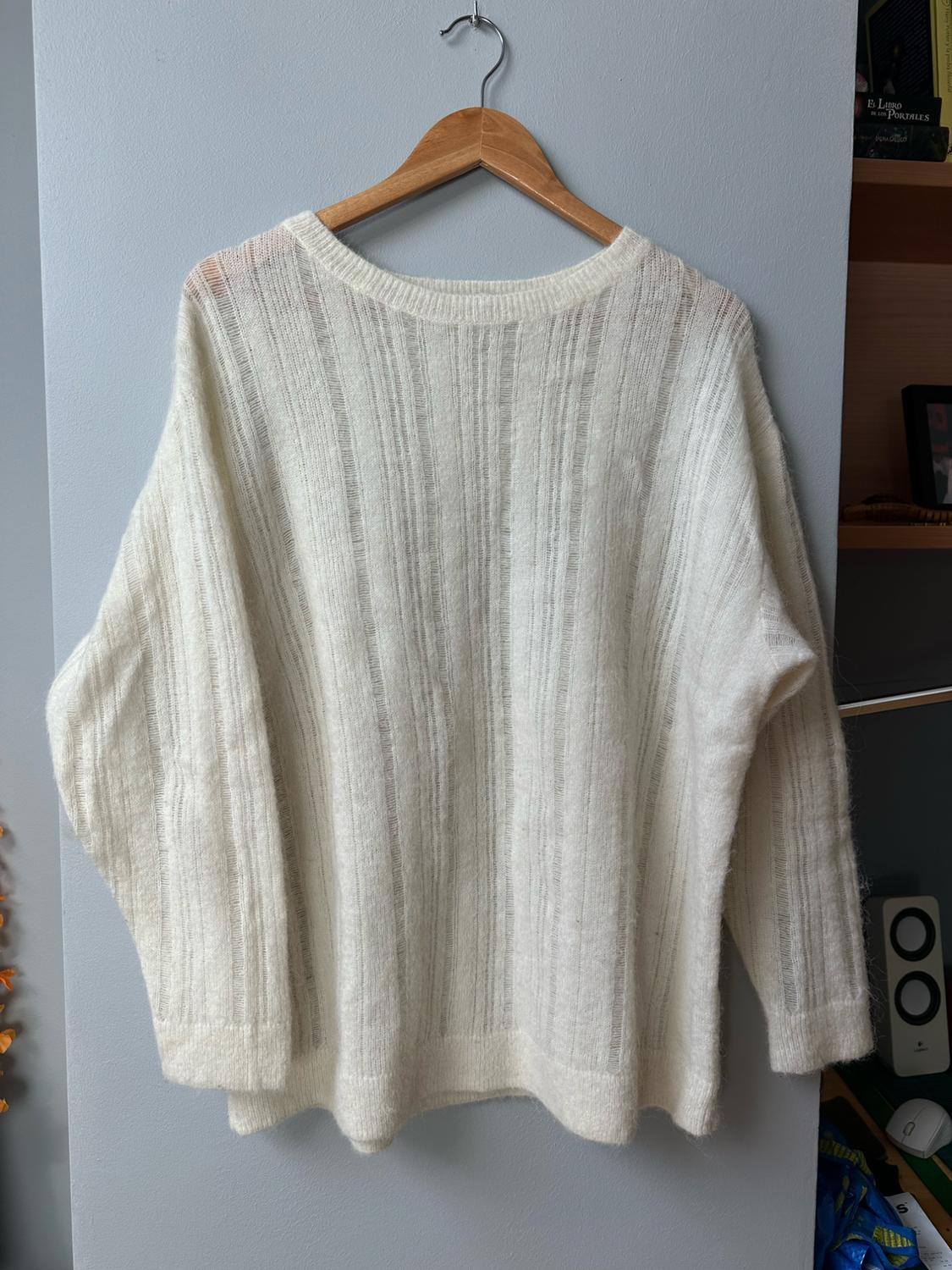 WOOL AND ALPACA BLEND OPENWORK KNIT SWEATER