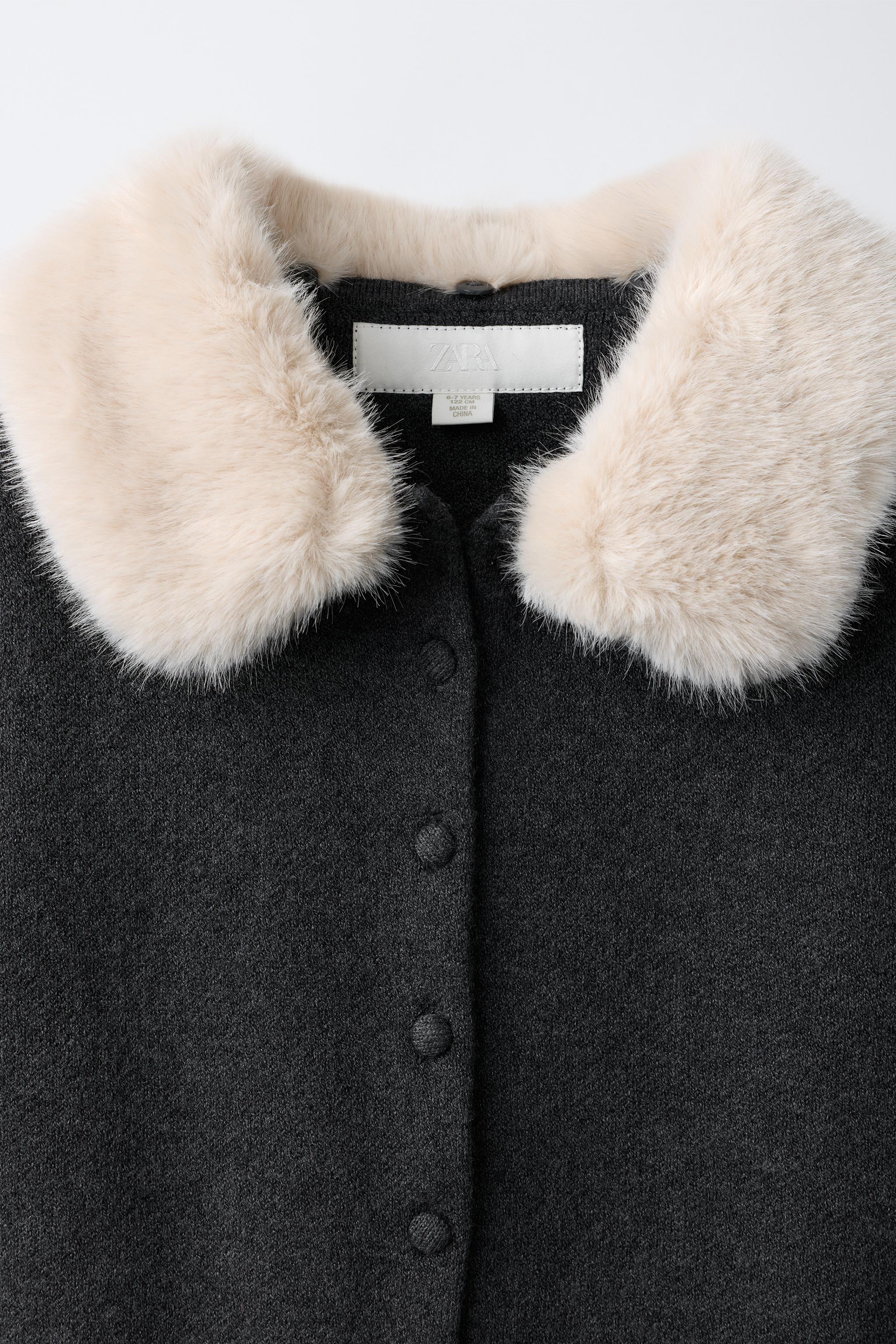GILET EN MAILLE COL EFFET FOURRURE